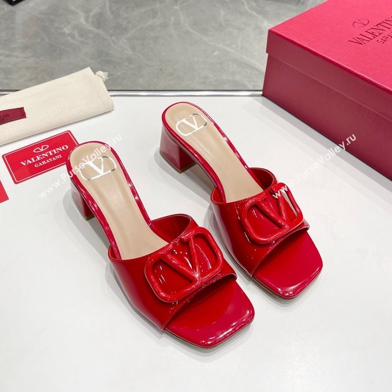 Valentino VLogo Patent Calfskin Heel Slide Sandals 6cm Red 2024 042902 (XL-240429031)