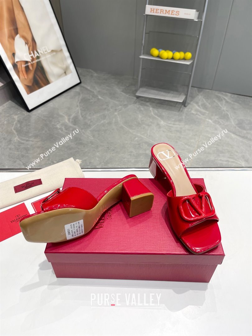 Valentino VLogo Patent Calfskin Heel Slide Sandals 6cm Red 2024 042902 (XL-240429031)