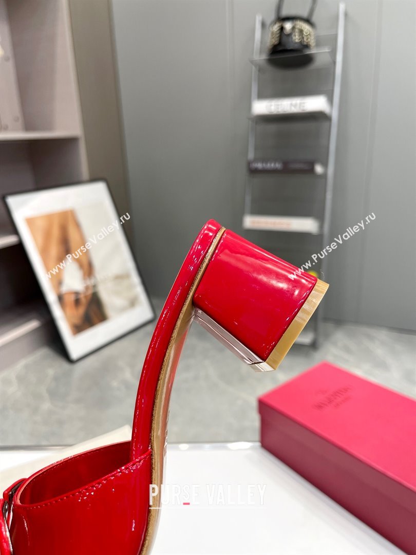 Valentino VLogo Patent Calfskin Heel Slide Sandals 6cm Red 2024 042902 (XL-240429031)