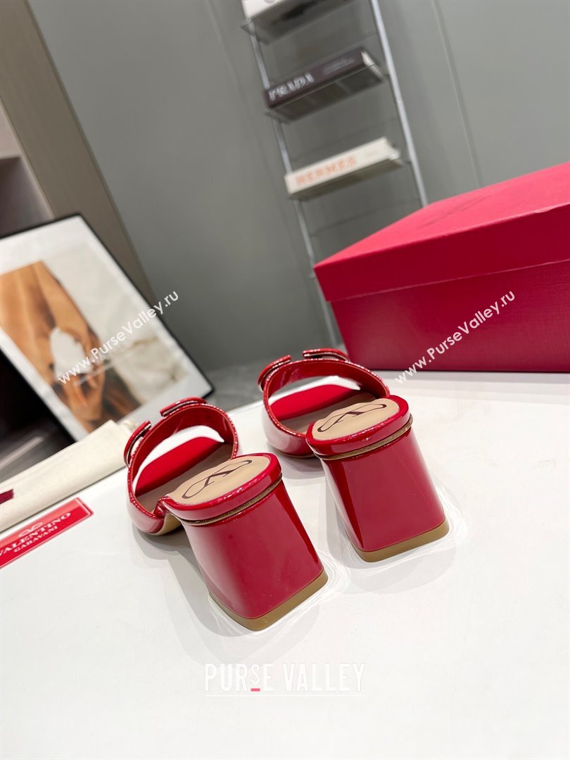 Valentino VLogo Patent Calfskin Heel Slide Sandals 6cm Red 2024 042902 (XL-240429031)