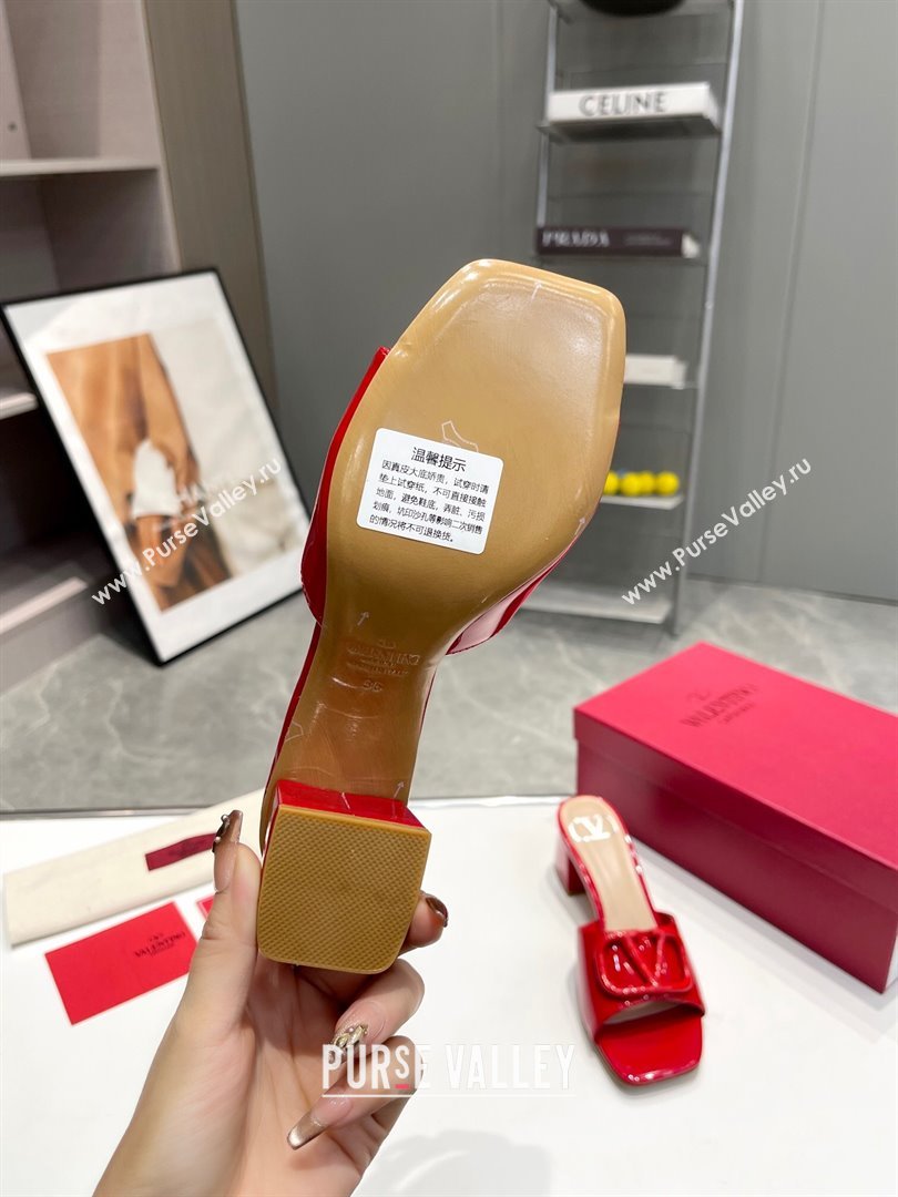 Valentino VLogo Patent Calfskin Heel Slide Sandals 6cm Red 2024 042902 (XL-240429031)