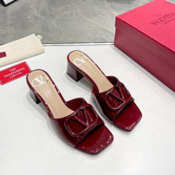Valentino VLogo Patent Calfskin Heel Slide Sandals 6cm Burgundy 2024 042902 (XL-240429033)