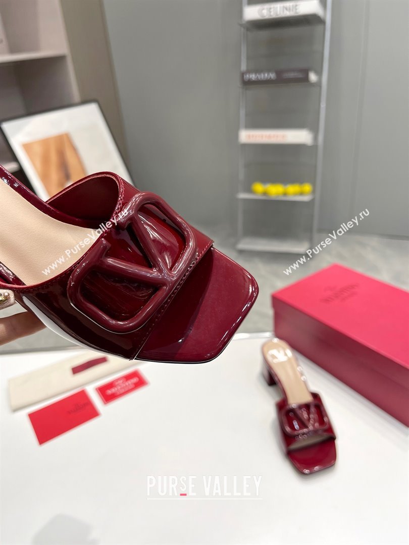 Valentino VLogo Patent Calfskin Heel Slide Sandals 6cm Burgundy 2024 042902 (XL-240429033)