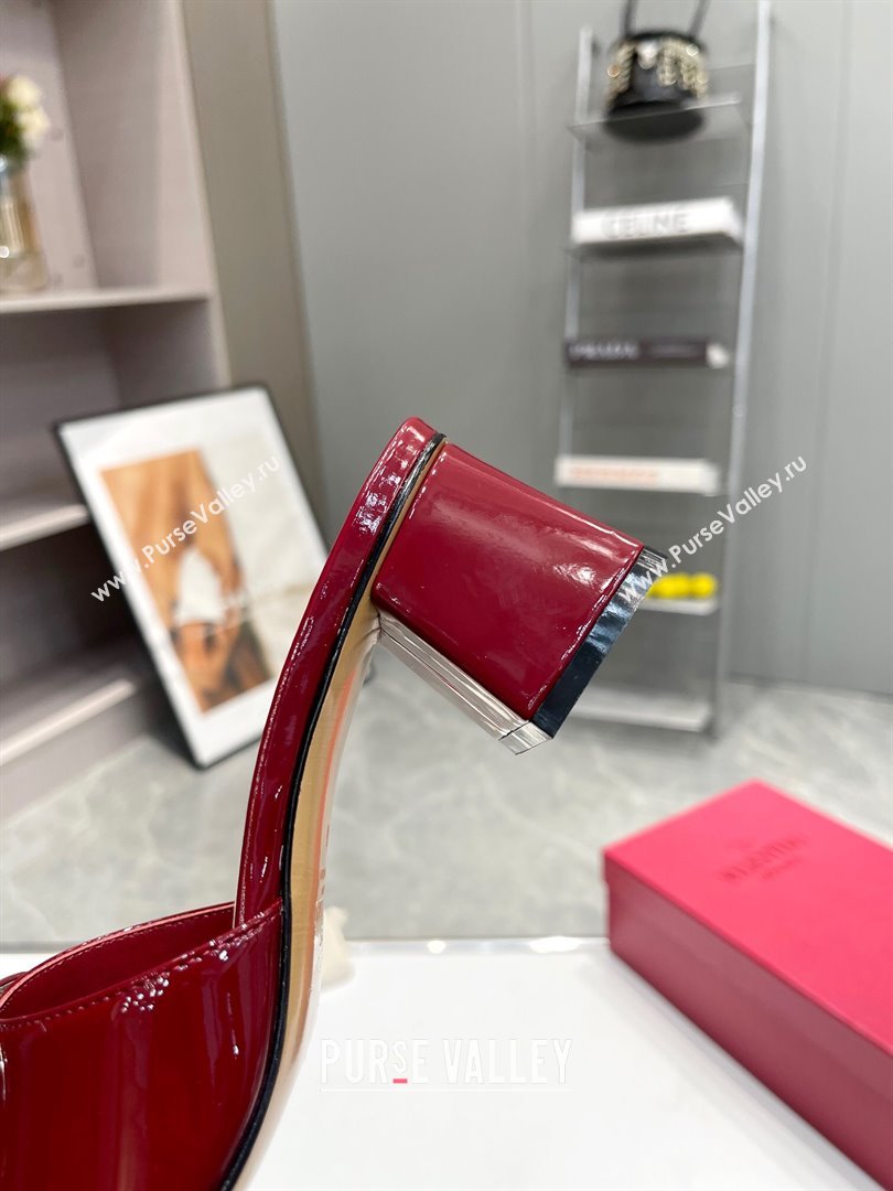 Valentino VLogo Patent Calfskin Heel Slide Sandals 6cm Burgundy 2024 042902 (XL-240429033)