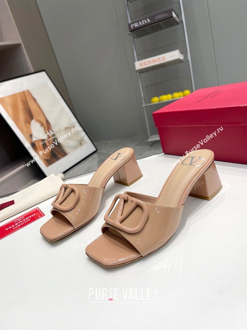 Valentino VLogo Patent Calfskin Heel Slide Sandals 6cm Dark Nude 2024 042902 (XL-240429034)