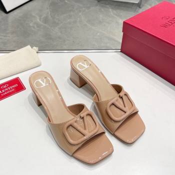 Valentino VLogo Patent Calfskin Heel Slide Sandals 6cm Dark Nude 2024 042902 (XL-240429034)