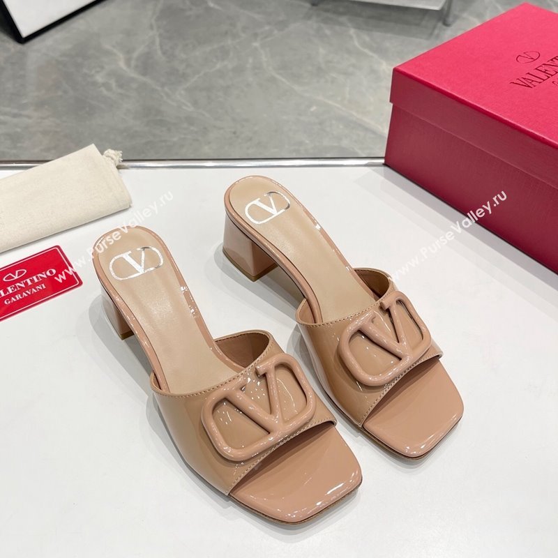 Valentino VLogo Patent Calfskin Heel Slide Sandals 6cm Dark Nude 2024 042902 (XL-240429034)
