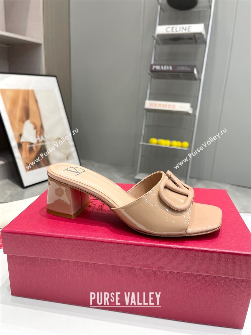 Valentino VLogo Patent Calfskin Heel Slide Sandals 6cm Dark Nude 2024 042902 (XL-240429034)