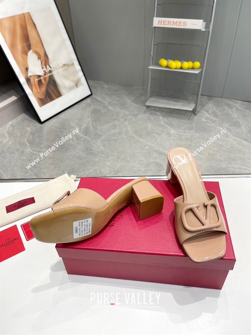 Valentino VLogo Patent Calfskin Heel Slide Sandals 6cm Dark Nude 2024 042902 (XL-240429034)