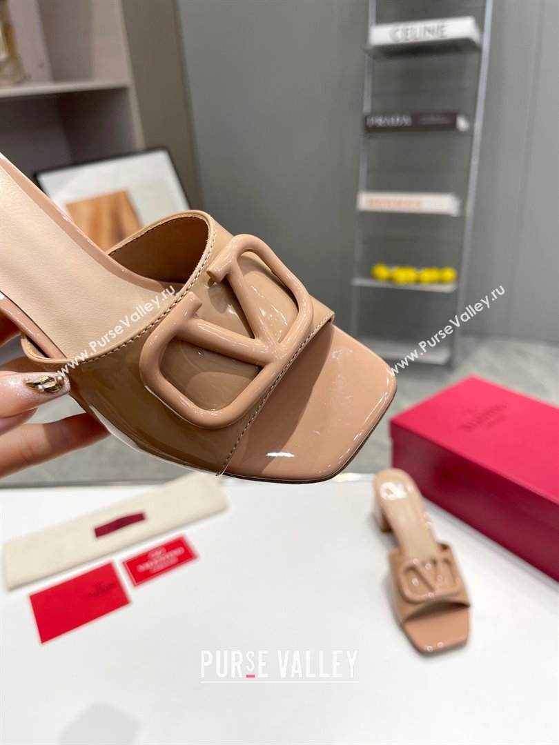 Valentino VLogo Patent Calfskin Heel Slide Sandals 6cm Dark Nude 2024 042902 (XL-240429034)