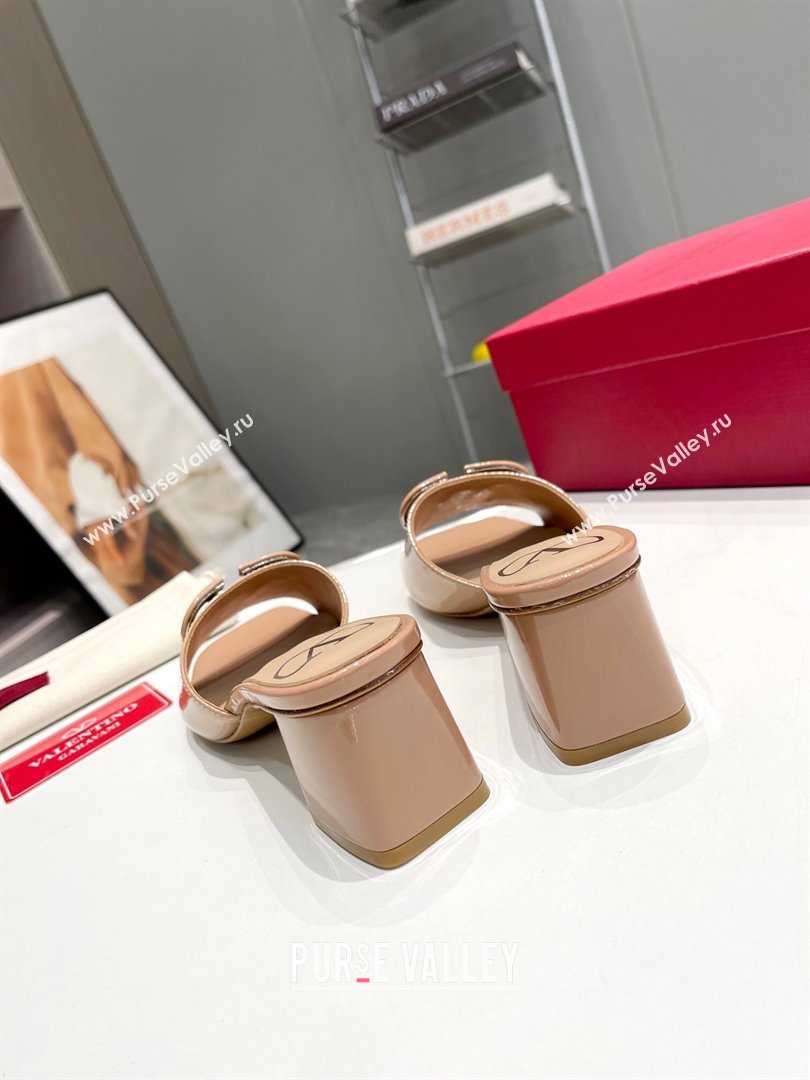 Valentino VLogo Patent Calfskin Heel Slide Sandals 6cm Dark Nude 2024 042902 (XL-240429034)