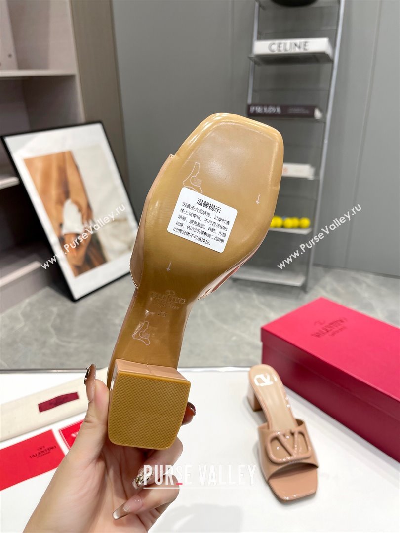 Valentino VLogo Patent Calfskin Heel Slide Sandals 6cm Dark Nude 2024 042902 (XL-240429034)