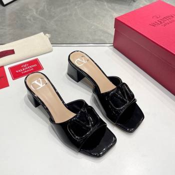 Valentino VLogo Patent Calfskin Heel Slide Sandals 6cm Black 2024 042902 (XL-240429035)