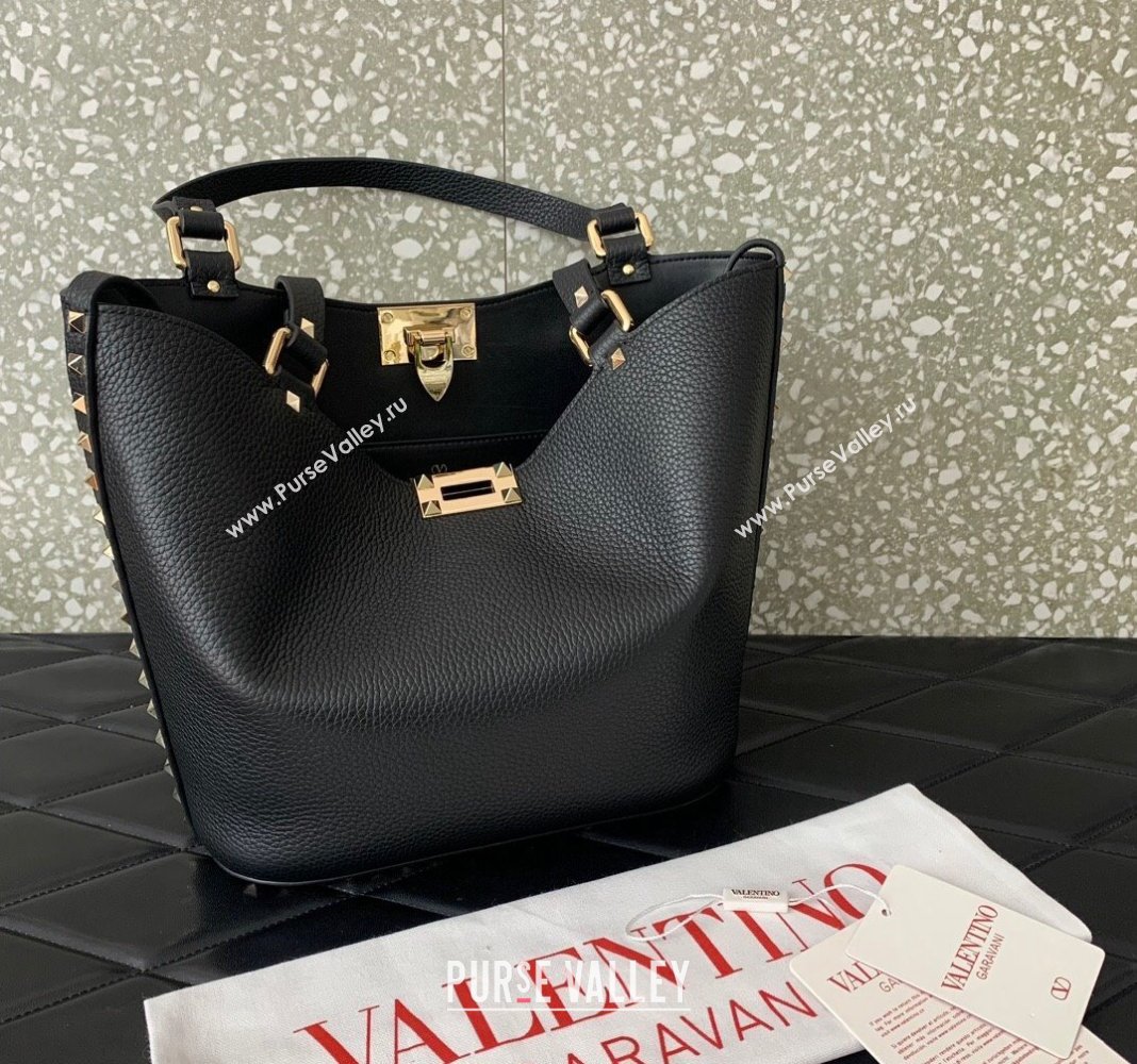 Valentino Rockstud Calfskin Shopping bag Black 2024 0055 (LN-2405241135)