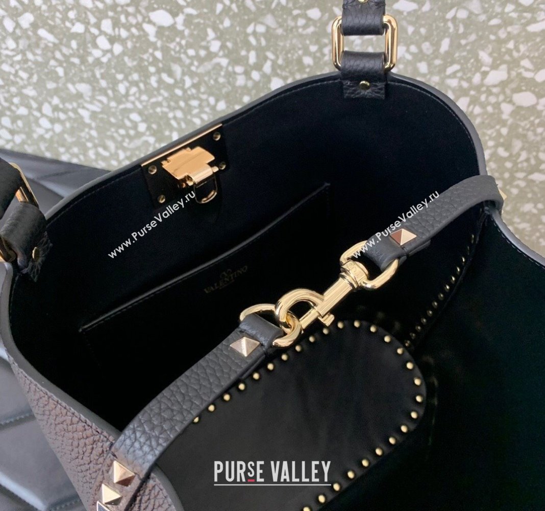 Valentino Rockstud Calfskin Shopping bag Black 2024 0055 (LN-2405241135)