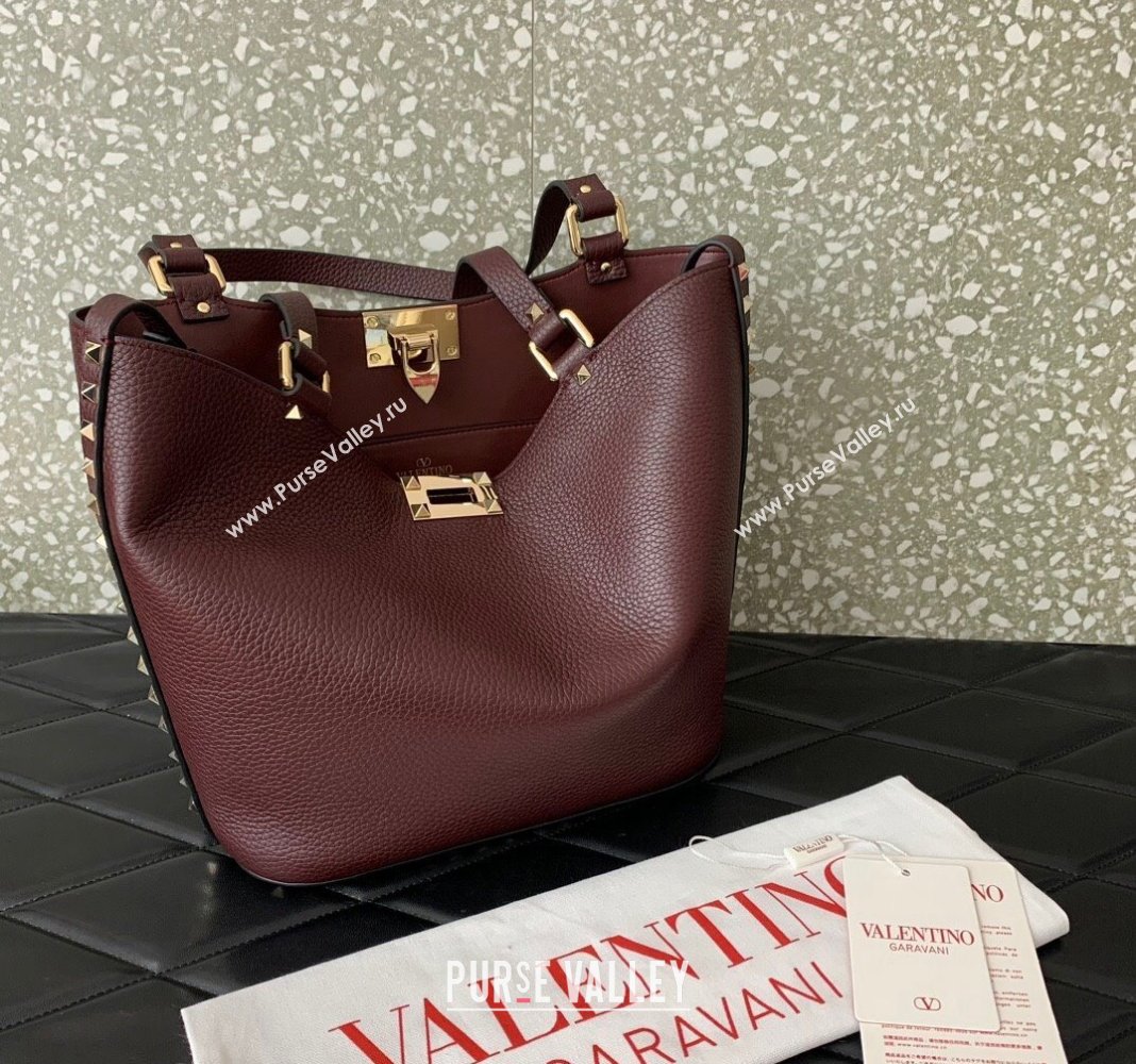 Valentino Rockstud Calfskin Shopping bag Burgundy 2024 0055 (LN-2405241136)