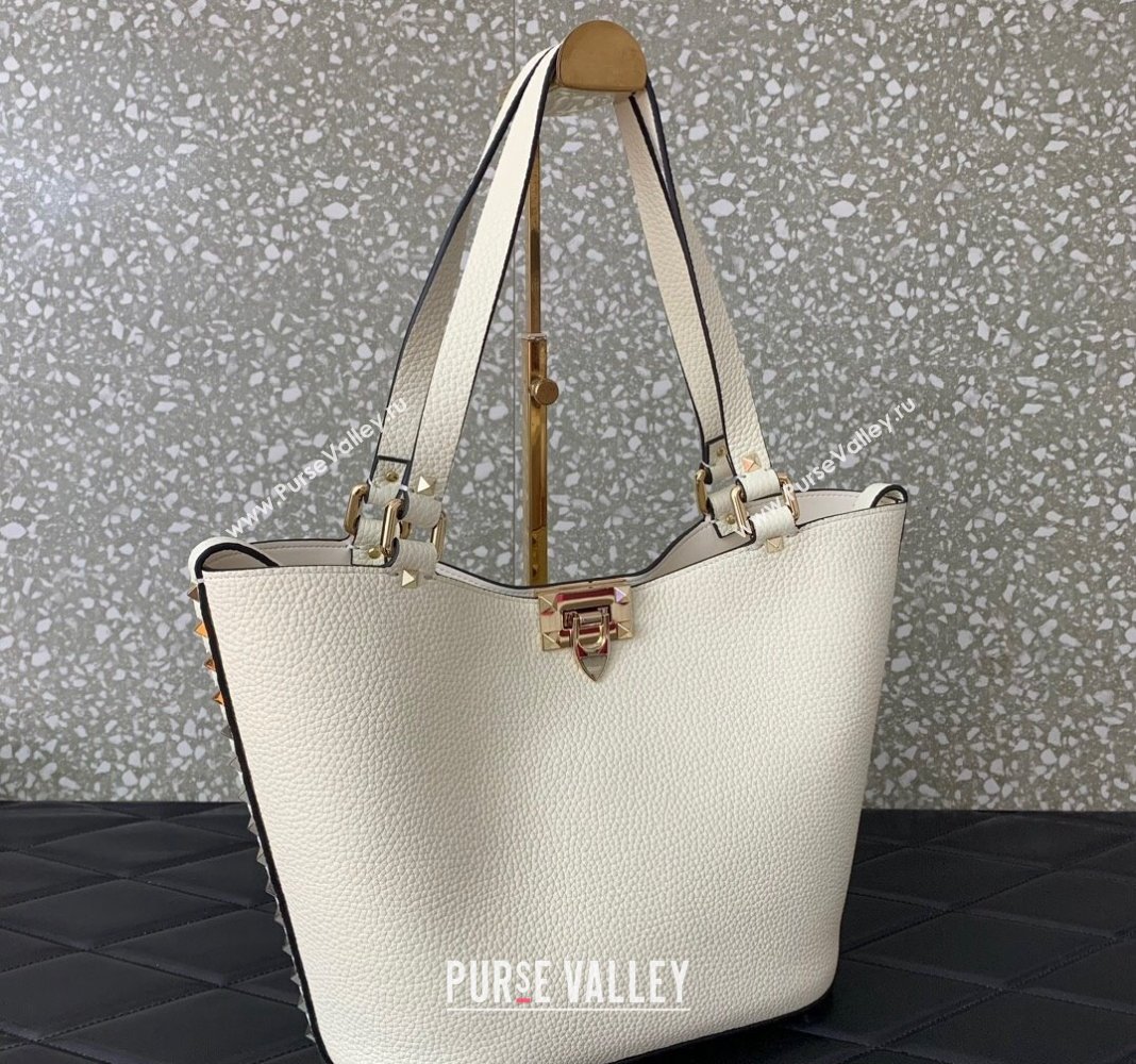 Valentino Rockstud Calfskin Shopping bag White 2024 0055 (LN-2405241137)