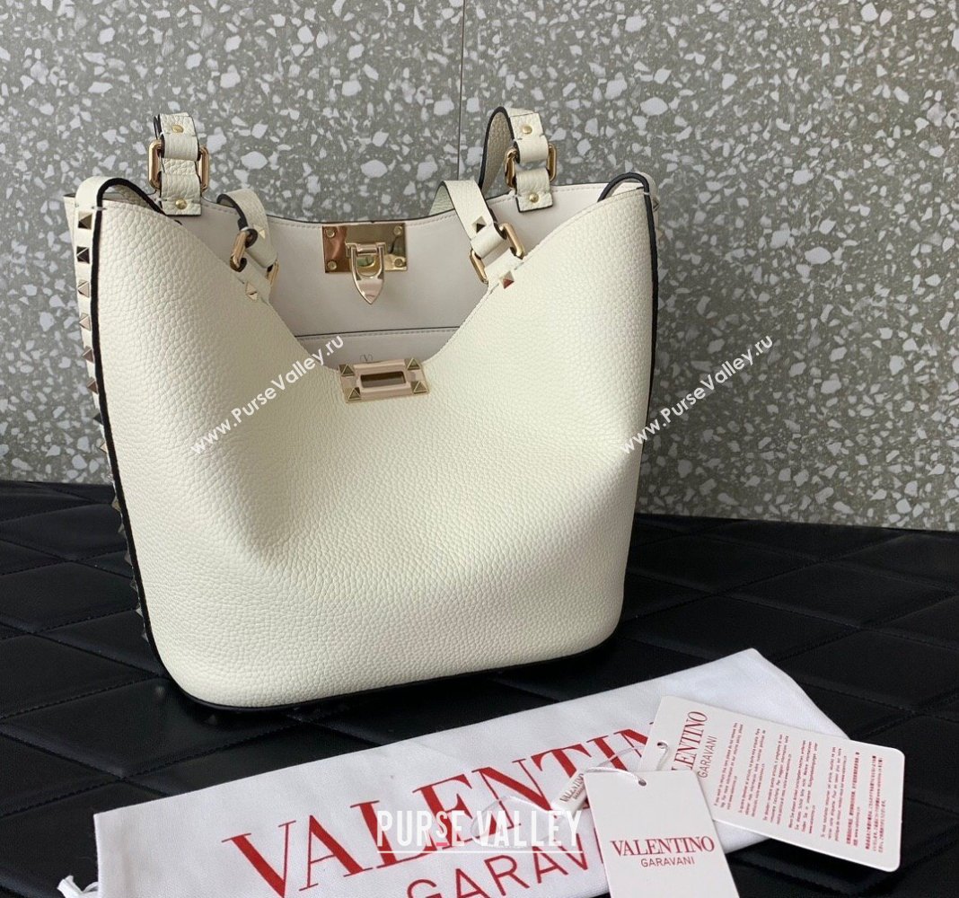 Valentino Rockstud Calfskin Shopping bag White 2024 0055 (LN-2405241137)