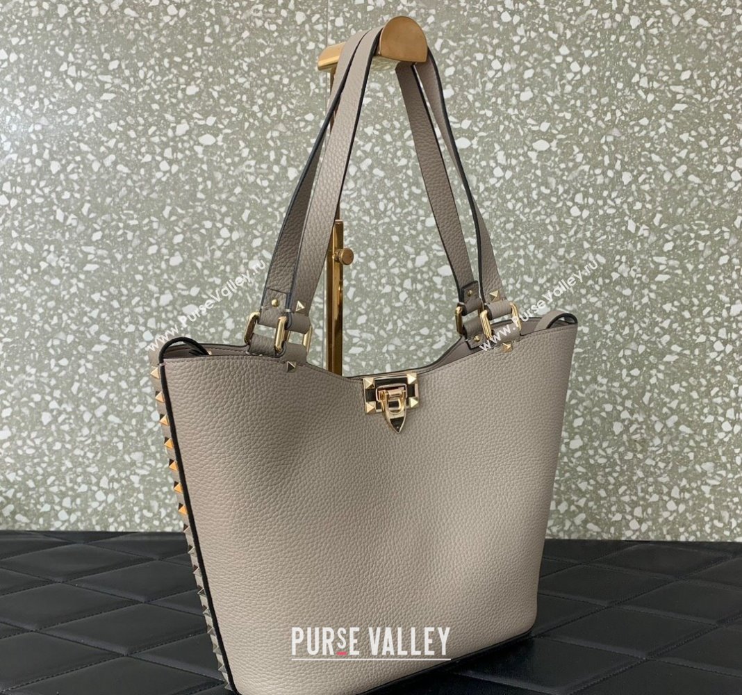 Valentino Rockstud Calfskin Shopping bag Grey 2024 0055 (LN-2405241138)