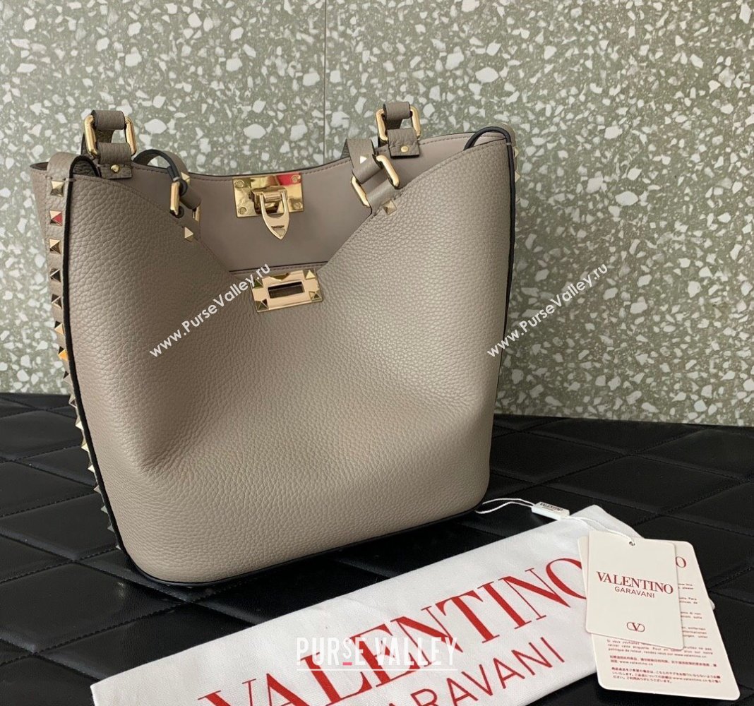 Valentino Rockstud Calfskin Shopping bag Grey 2024 0055 (LN-2405241138)