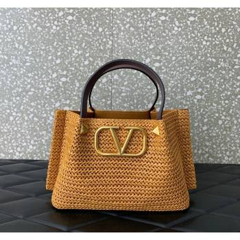 Valentino Small VLogo Raffia Straw Summer Tote bag Gold-Tone 2023 0330S (LN-2405241141)