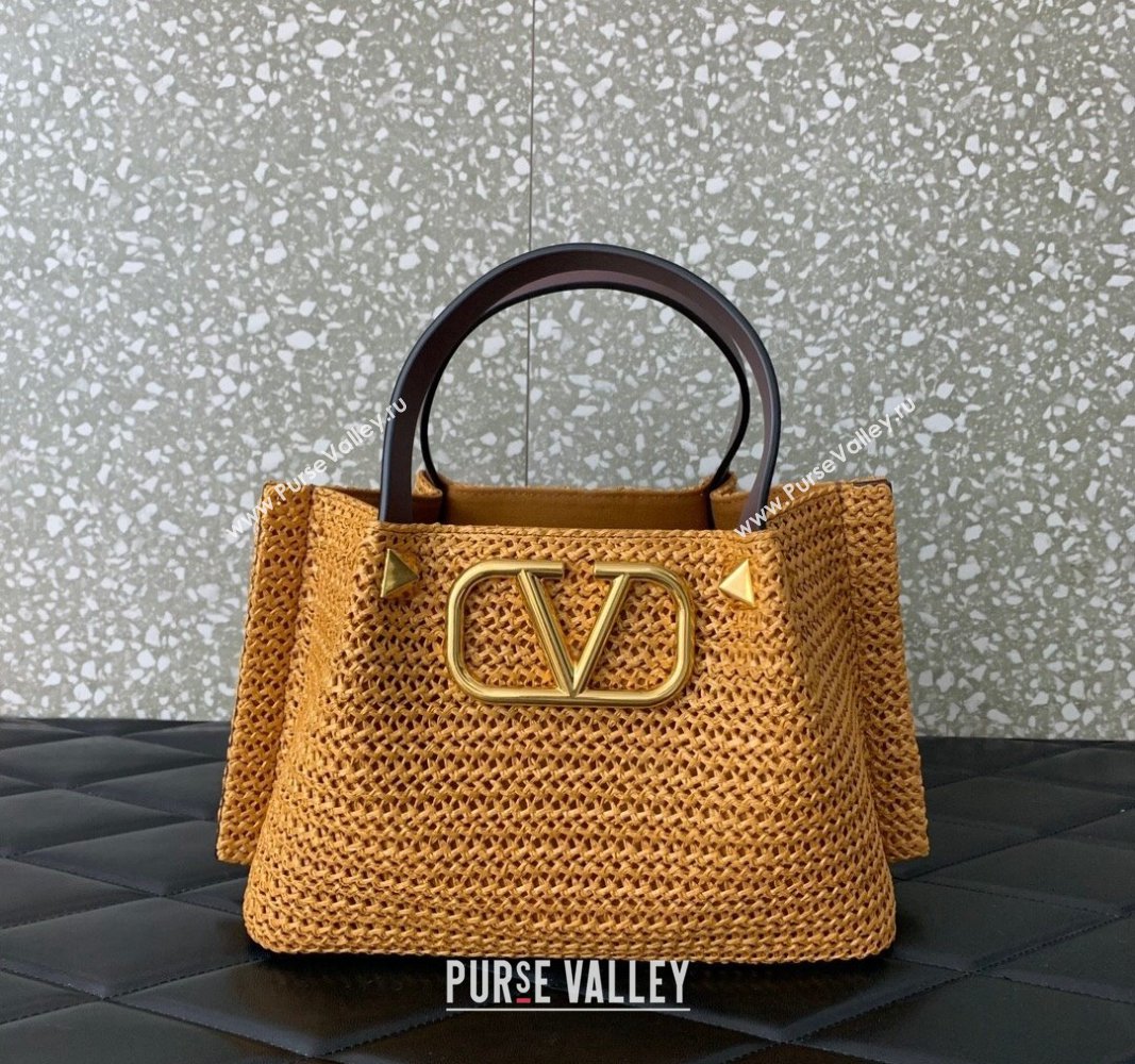 Valentino Small VLogo Raffia Straw Summer Tote bag Gold-Tone 2023 0330S (LN-2405241141)