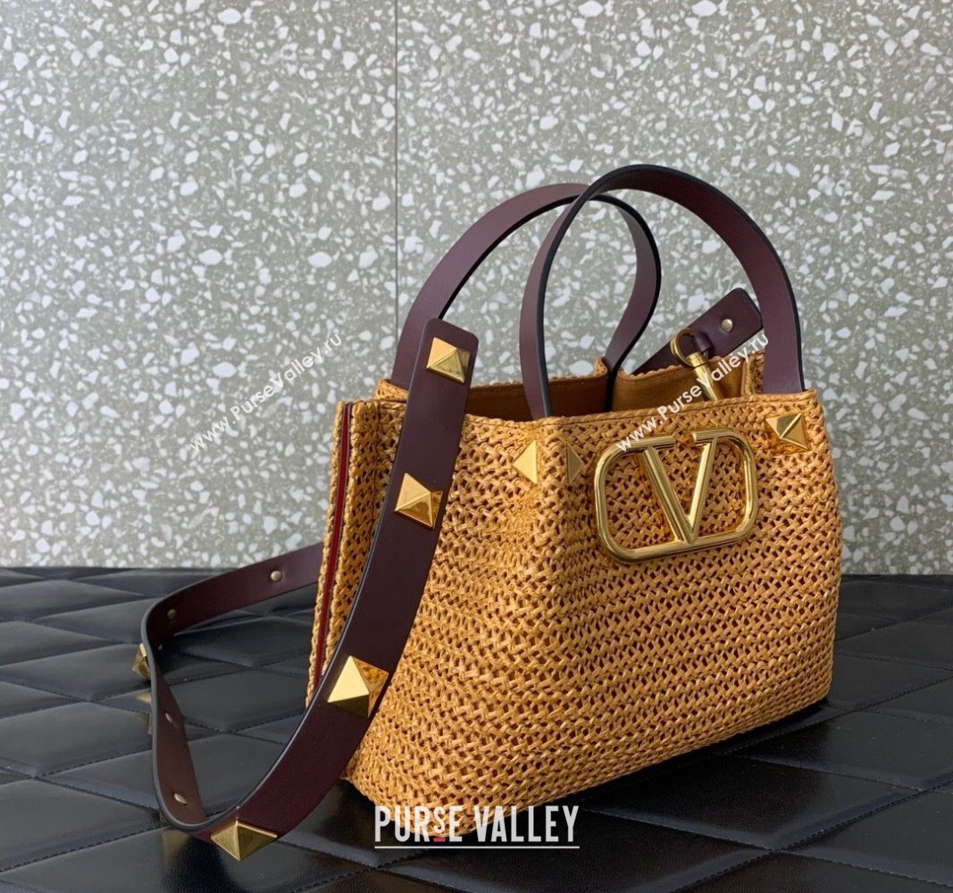 Valentino Small VLogo Raffia Straw Summer Tote bag Gold-Tone 2023 0330S (LN-2405241141)