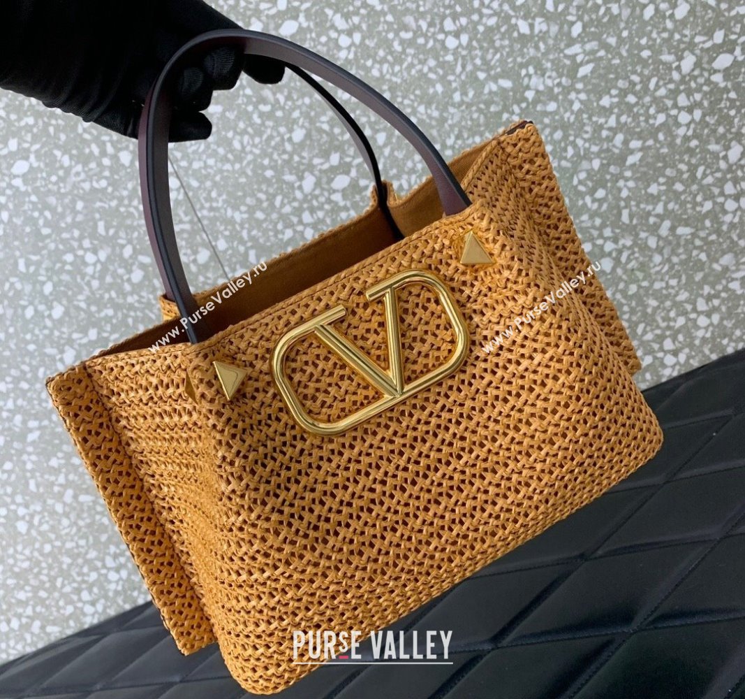 Valentino Small VLogo Raffia Straw Summer Tote bag Gold-Tone 2023 0330S (LN-2405241141)