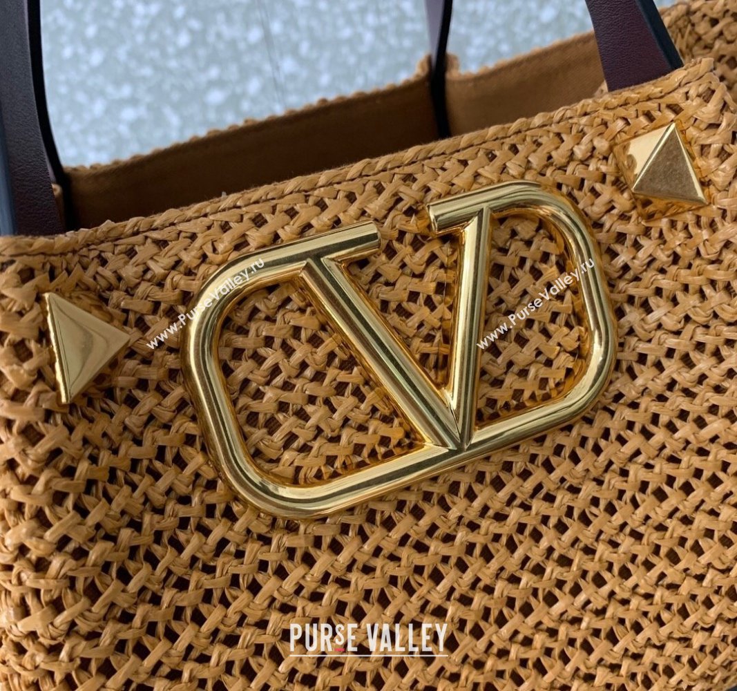 Valentino Small VLogo Raffia Straw Summer Tote bag Gold-Tone 2023 0330S (LN-2405241141)