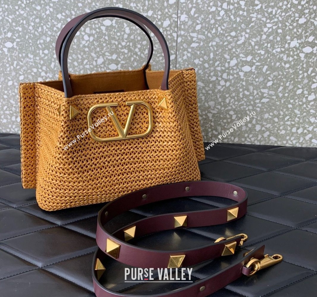 Valentino Small VLogo Raffia Straw Summer Tote bag Gold-Tone 2023 0330S (LN-2405241141)