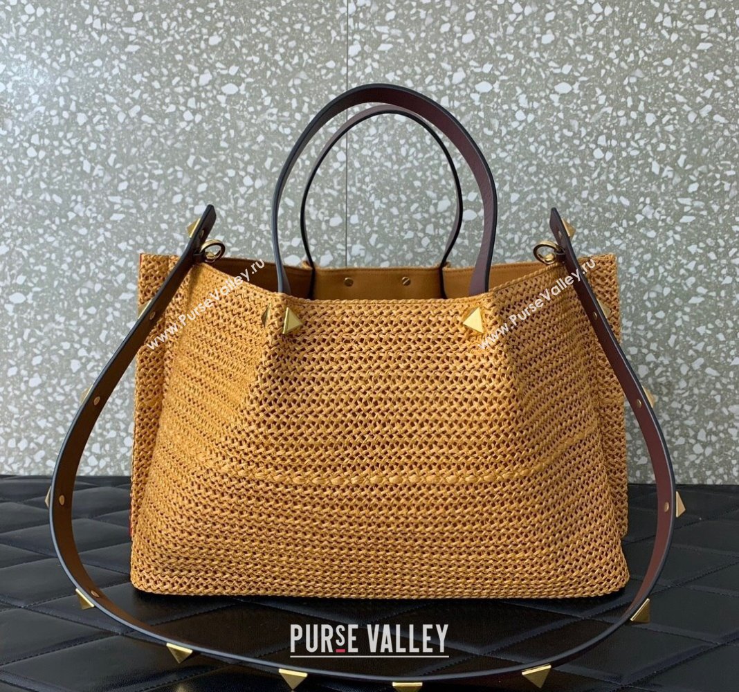 Valentino Medium VLogo Raffia Straw Summer Tote bag Gold-Tone 2023 0330S (LN-2405241142)