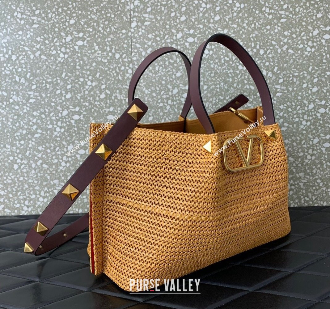 Valentino Medium VLogo Raffia Straw Summer Tote bag Gold-Tone 2023 0330S (LN-2405241142)