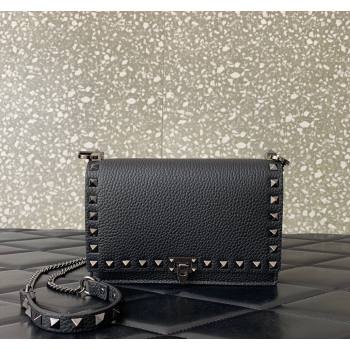 Valentino Rockstud Grainy Calfskin Pouch Chain Mini Bag Black/Gunmetal 2024 VLTN057 (LN-240525002)