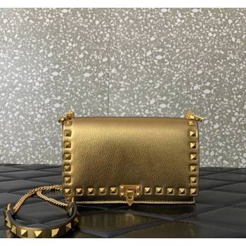 Valentino Rockstud Grainy Calfskin Pouch Chain Mini Bag Gold-Tone 2024 VLTN057 (LN-240525003)