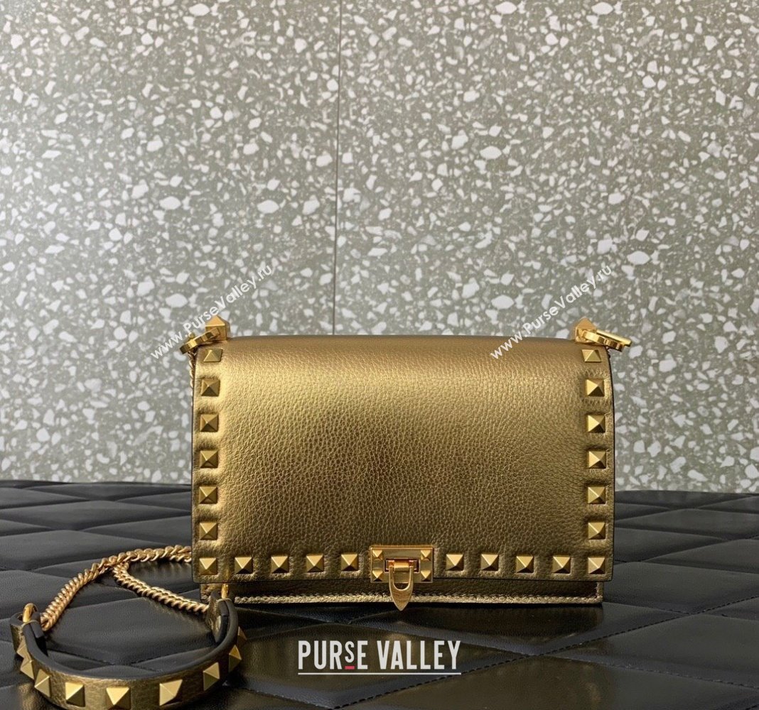 Valentino Rockstud Grainy Calfskin Pouch Chain Mini Bag Gold-Tone 2024 VLTN057 (LN-240525003)