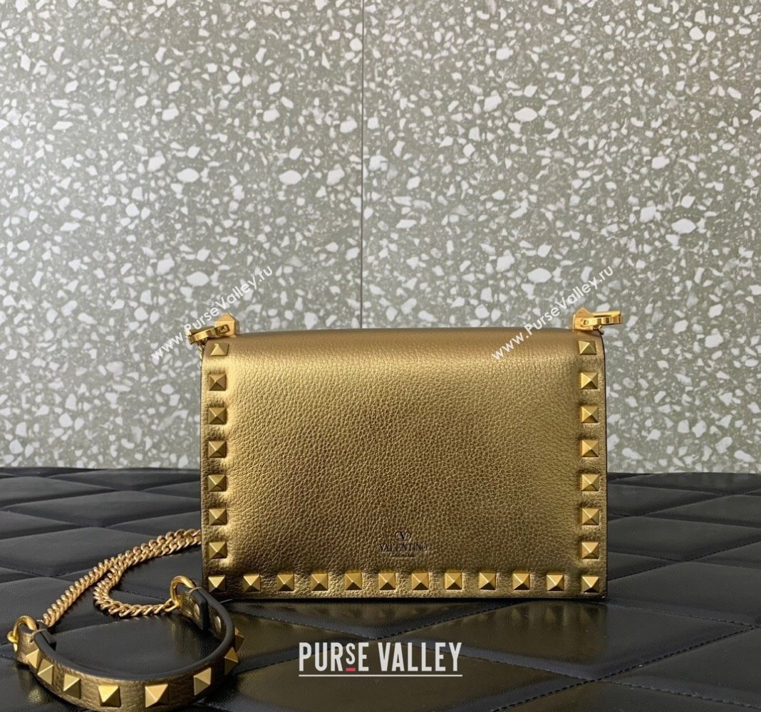 Valentino Rockstud Grainy Calfskin Pouch Chain Mini Bag Gold-Tone 2024 VLTN057 (LN-240525003)