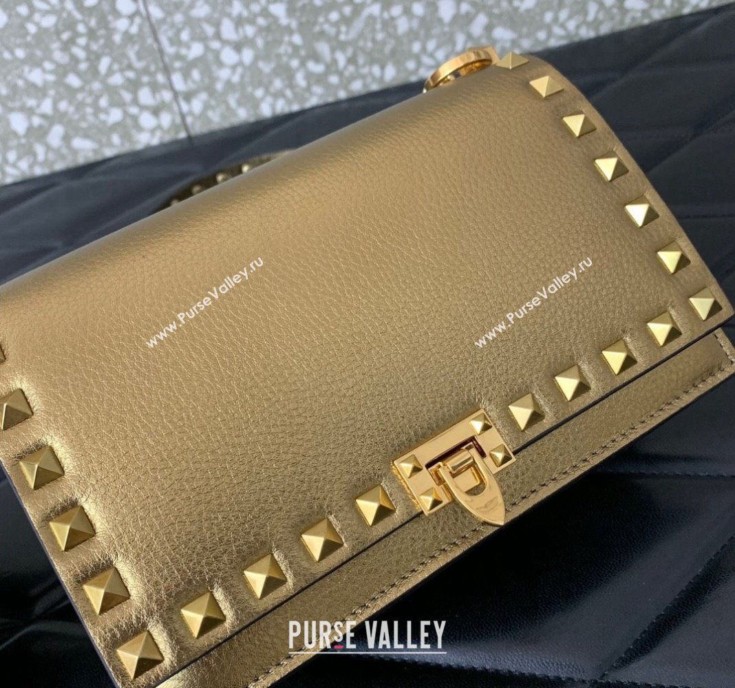 Valentino Rockstud Grainy Calfskin Pouch Chain Mini Bag Gold-Tone 2024 VLTN057 (LN-240525003)