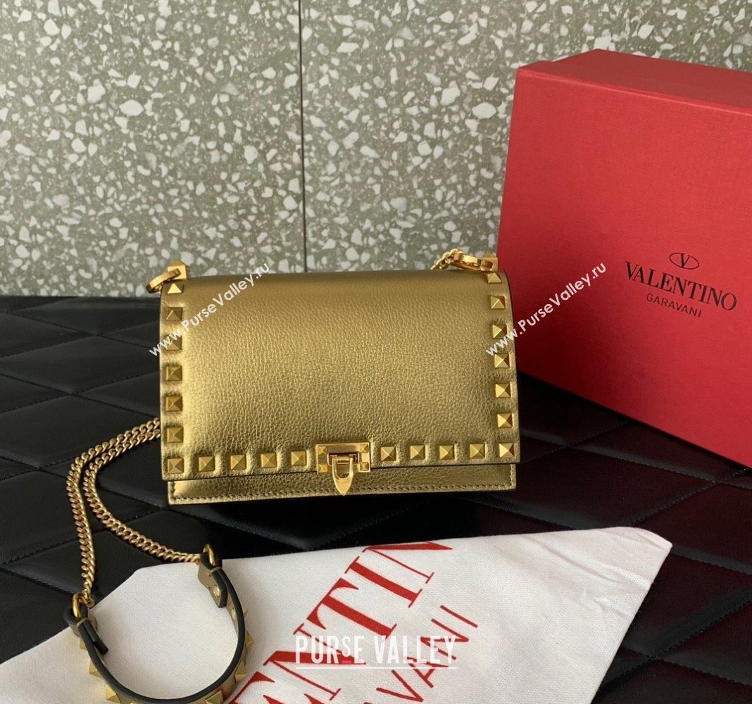 Valentino Rockstud Grainy Calfskin Pouch Chain Mini Bag Gold-Tone 2024 VLTN057 (LN-240525003)