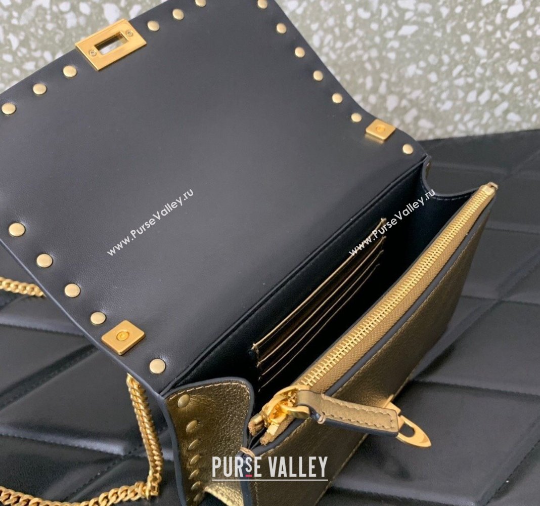 Valentino Rockstud Grainy Calfskin Pouch Chain Mini Bag Gold-Tone 2024 VLTN057 (LN-240525003)