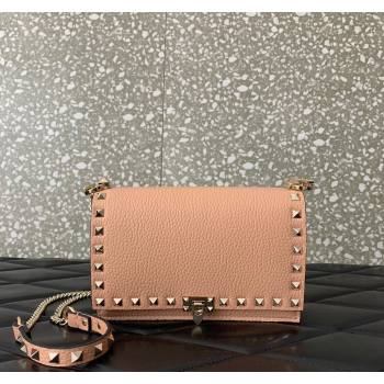 Valentino Rockstud Grainy Calfskin Pouch Chain Mini Bag Light Pink 2024 VLTN057 (LN-240525004)