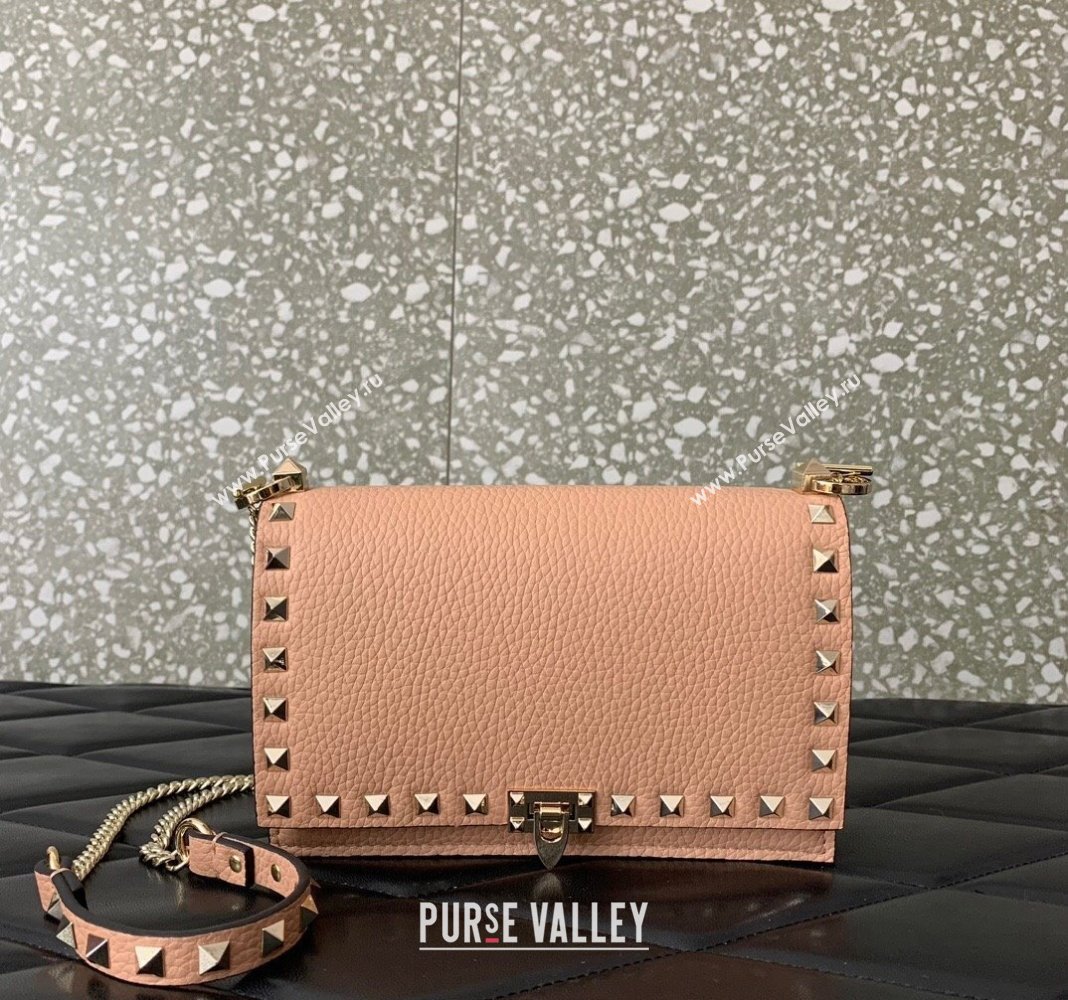 Valentino Rockstud Grainy Calfskin Pouch Chain Mini Bag Light Pink 2024 VLTN057 (LN-240525004)