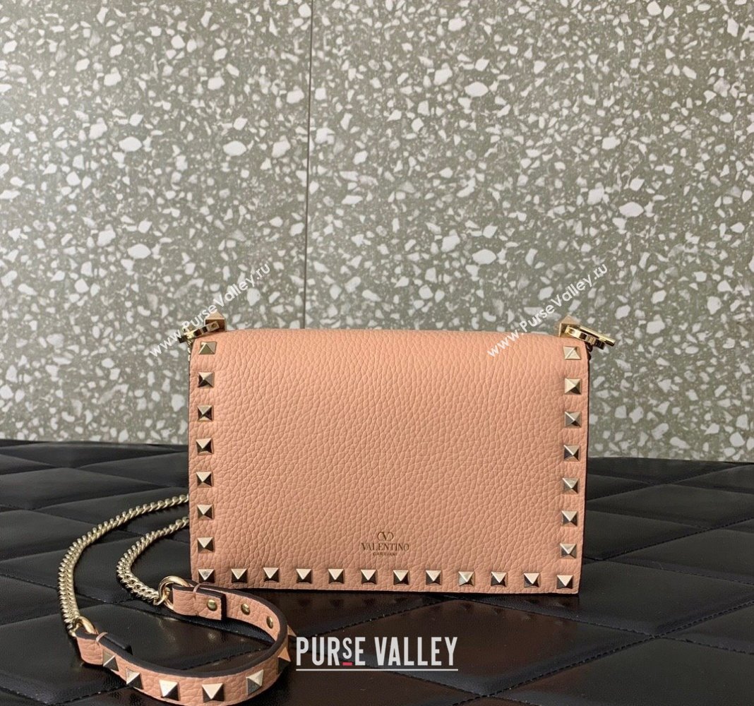 Valentino Rockstud Grainy Calfskin Pouch Chain Mini Bag Light Pink 2024 VLTN057 (LN-240525004)