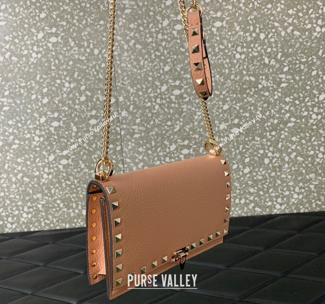 Valentino Rockstud Grainy Calfskin Pouch Chain Mini Bag Light Pink 2024 VLTN057 (LN-240525004)