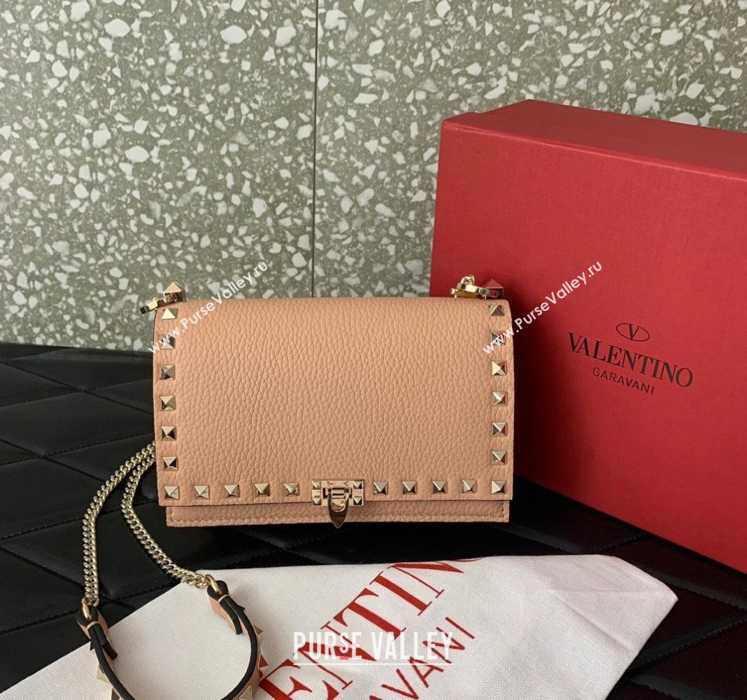 Valentino Rockstud Grainy Calfskin Pouch Chain Mini Bag Light Pink 2024 VLTN057 (LN-240525004)