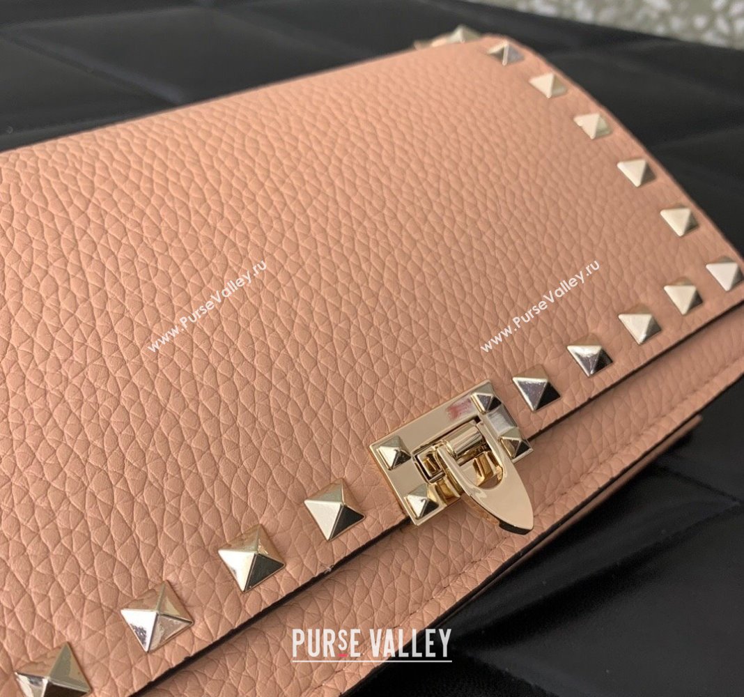 Valentino Rockstud Grainy Calfskin Pouch Chain Mini Bag Light Pink 2024 VLTN057 (LN-240525004)