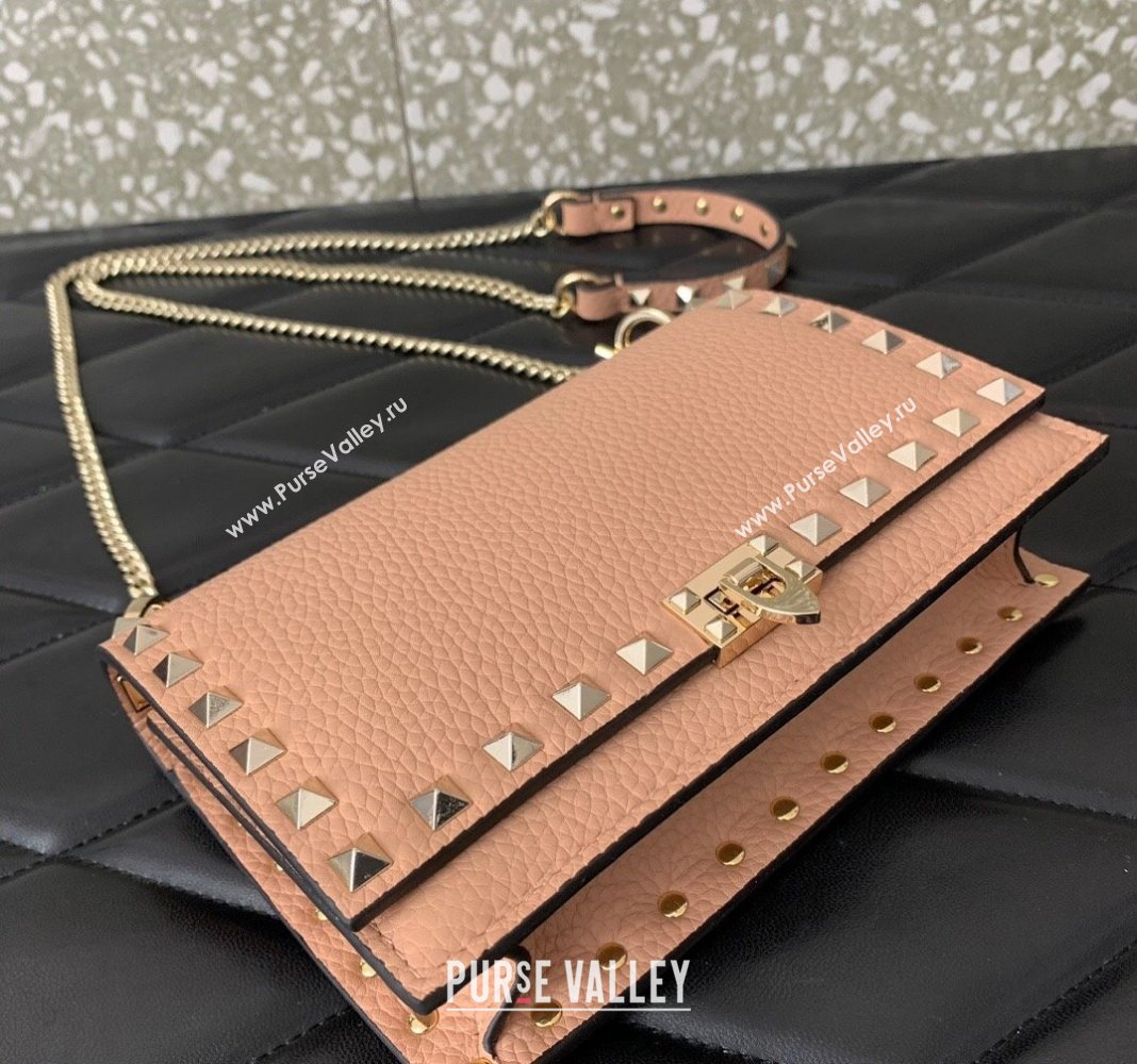 Valentino Rockstud Grainy Calfskin Pouch Chain Mini Bag Light Pink 2024 VLTN057 (LN-240525004)