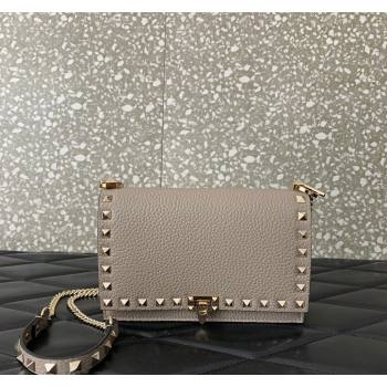 Valentino Rockstud Grainy Calfskin Pouch Chain Mini Bag Grey 2024 VLTN057 (LN-240525005)