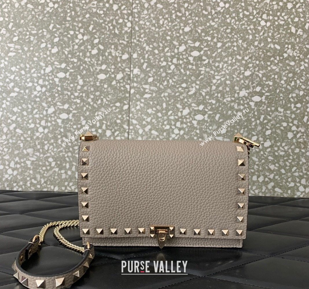 Valentino Rockstud Grainy Calfskin Pouch Chain Mini Bag Grey 2024 VLTN057 (LN-240525005)