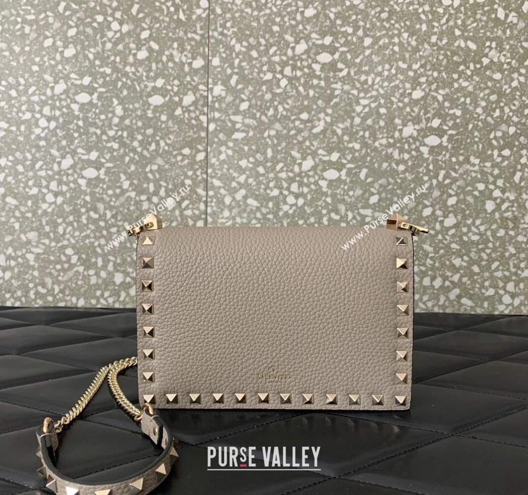 Valentino Rockstud Grainy Calfskin Pouch Chain Mini Bag Grey 2024 VLTN057 (LN-240525005)