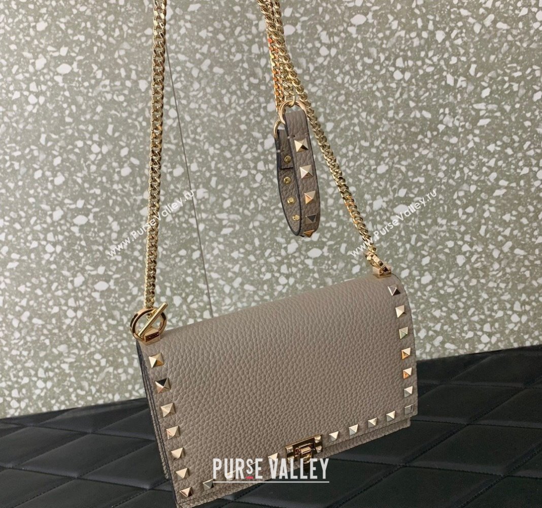 Valentino Rockstud Grainy Calfskin Pouch Chain Mini Bag Grey 2024 VLTN057 (LN-240525005)